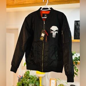 ASST Series- NWT Black Bomber Jacket with Skull Graphic – Size XL